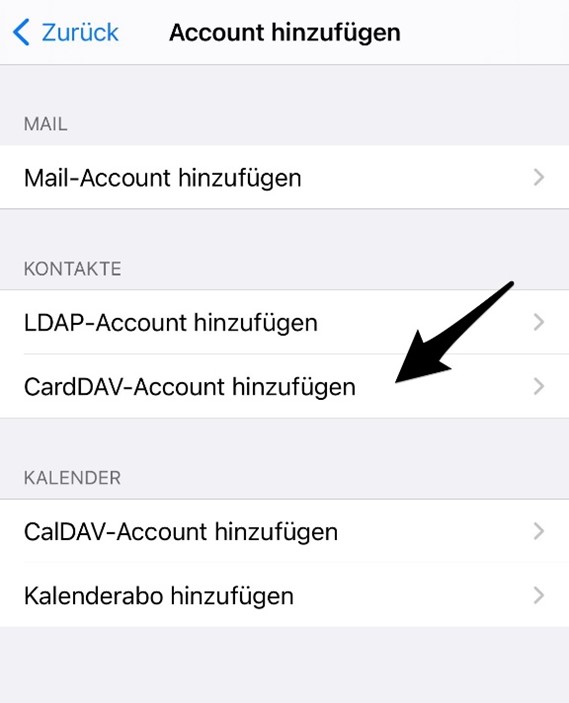CardDAV-Account hinzufügen